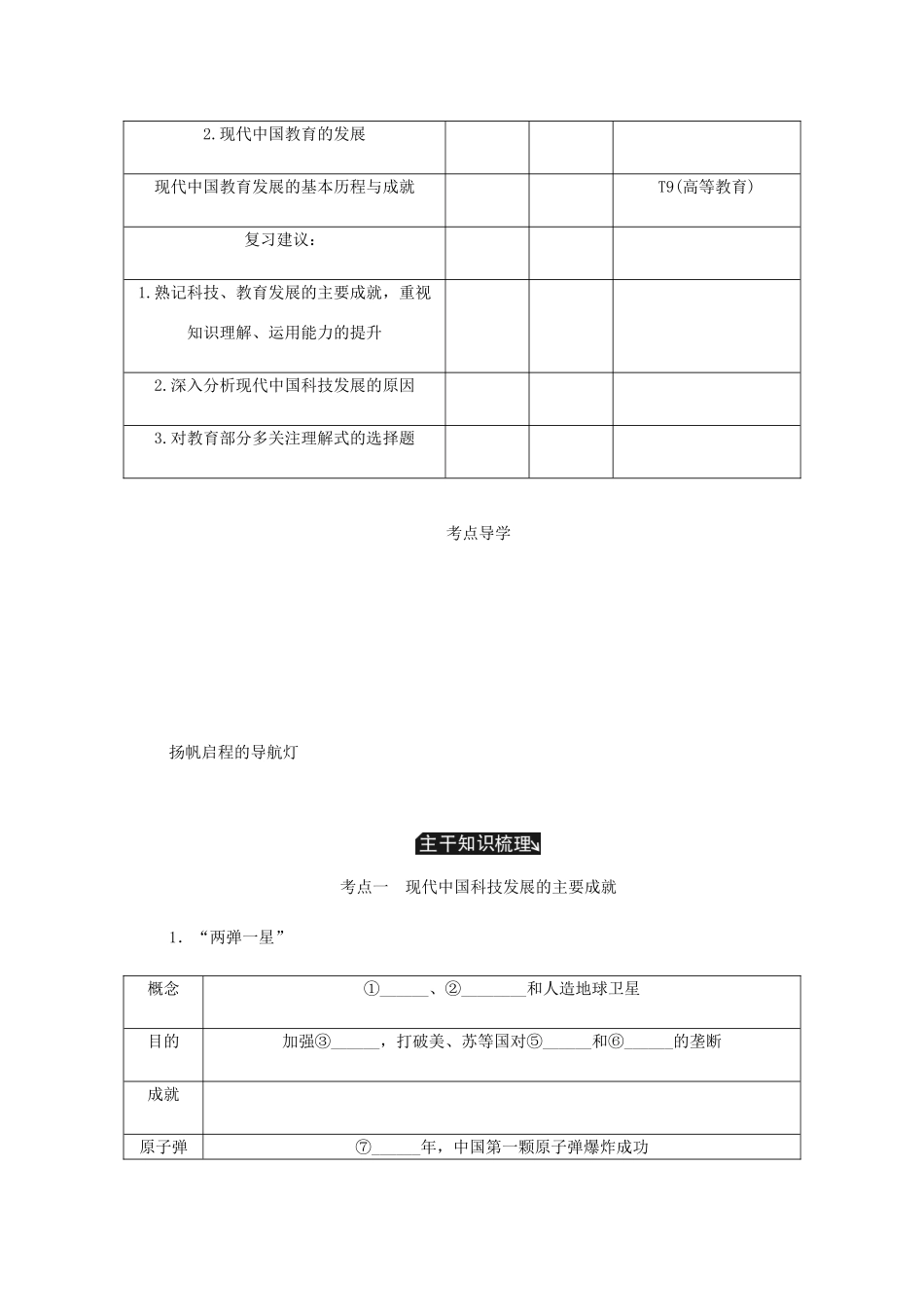 （江苏专版）高考历史总复习 第二十二单元 现代中国的科技与教育 第43讲 建国以来的重大科技成就与教育成就教程讲义-人教版高三全册历史教案_第2页