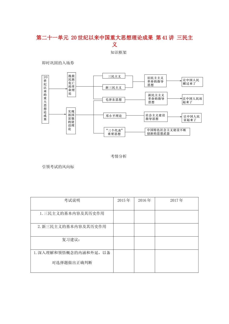 （江苏专版）高考历史总复习 第二十一单元 20世纪以来中国重大思想理论成果 第41讲 三民主义教程讲义-人教版高三全册历史教案_第1页