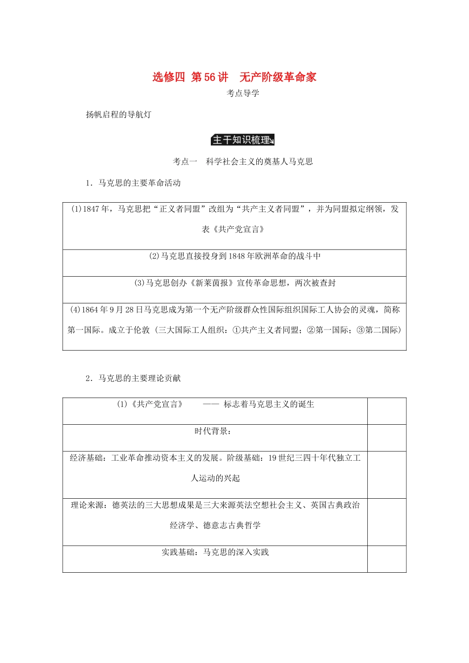 （江苏专版）高考历史总复习 第56讲 无产阶级革命家教程讲义（选修四 中外历史人物评说）-人教版高三选修历史教案_第1页
