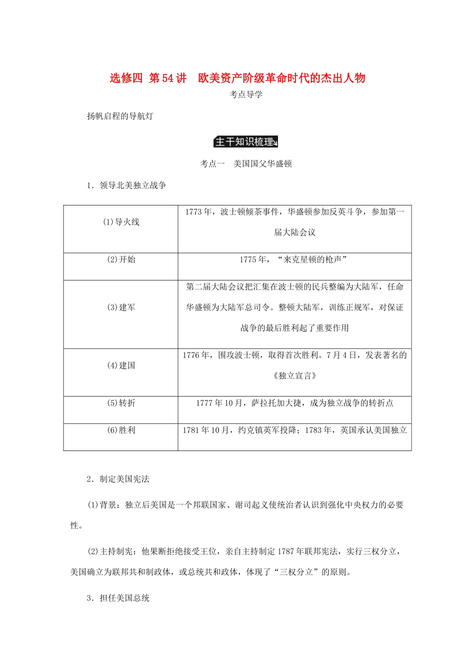 （江苏专版）高考历史总复习 第54讲 欧美资产阶级革命时代的杰出人物教程讲义（选修四 中外历史人物评说）-人教版高三选修历史教案_第1页