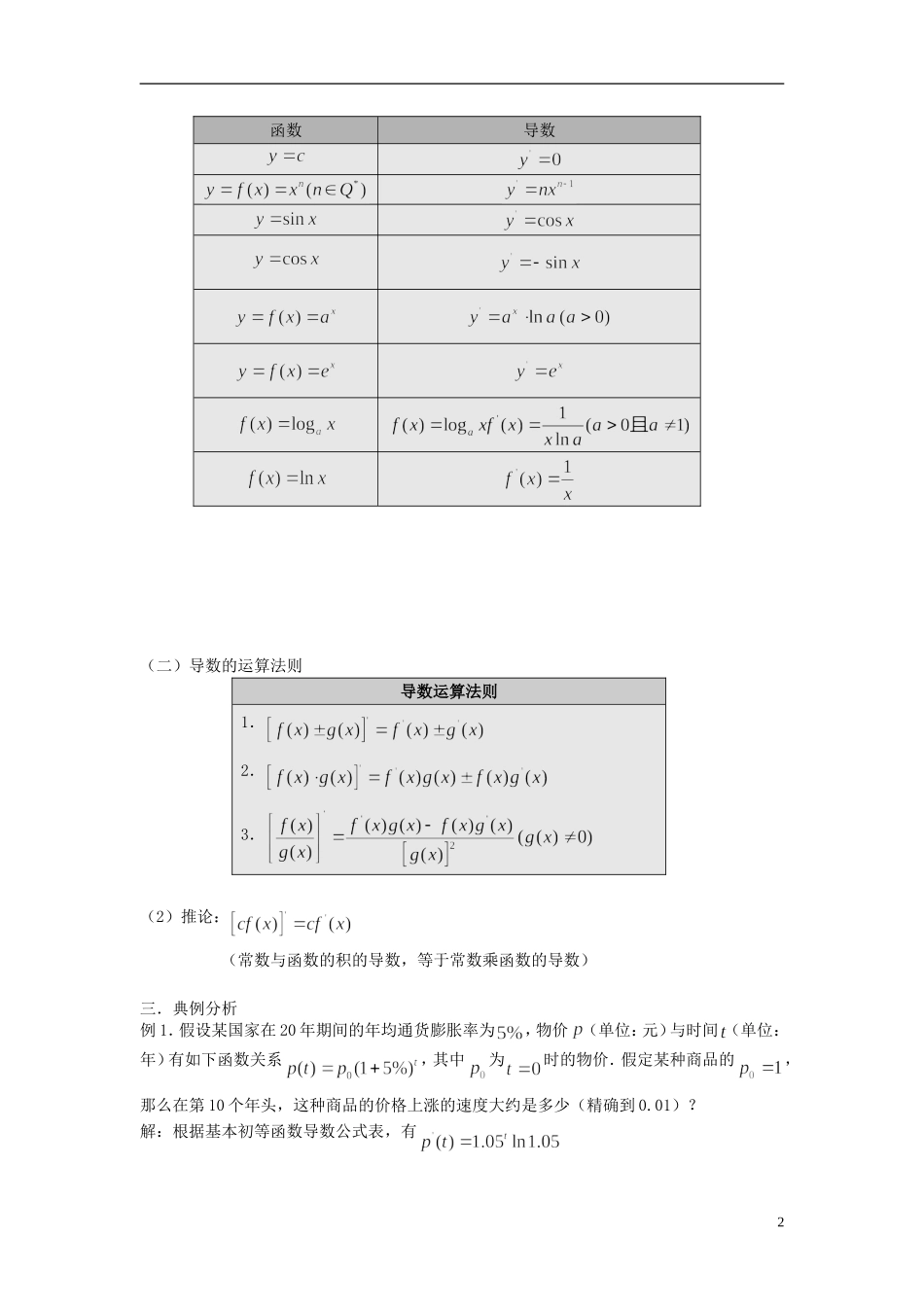 （新课程）高中数学《1.2.2 导数的运算法则及复合函数的导数》教案 新人教A版选修2-2_第2页