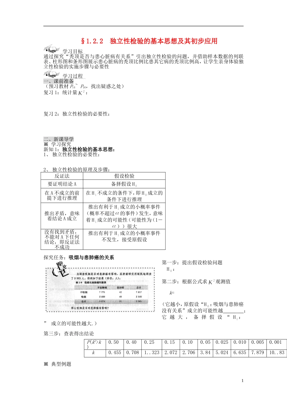 （新课程）高中数学《1.2 独立性检验的基本思想及其初步应用》导学案2 新人教A版选修1-2_第1页