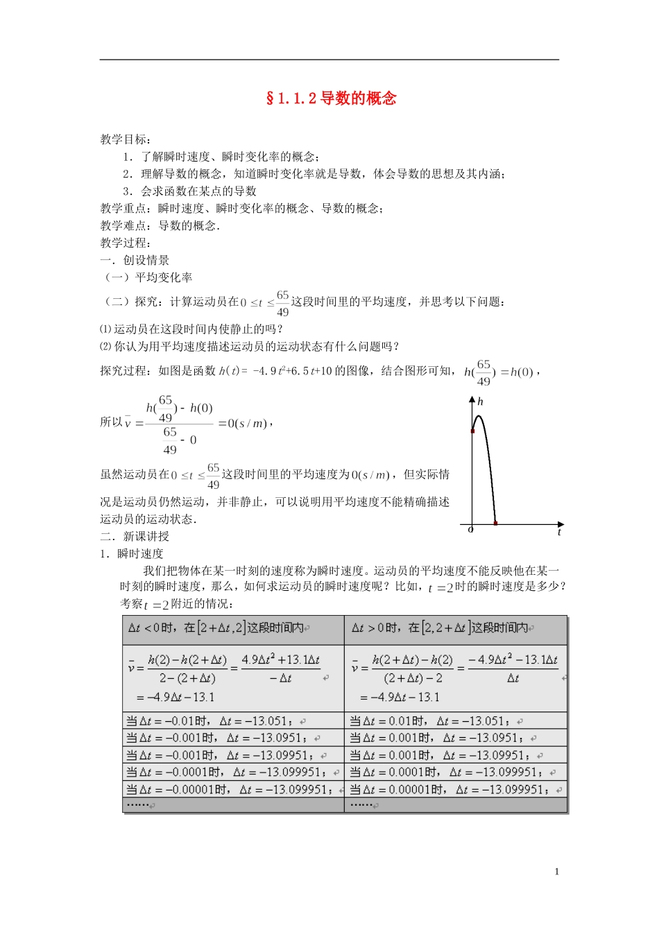 （新课程）高中数学《1.1.2导数的概念》教案 新人教A版选修2-2_第1页