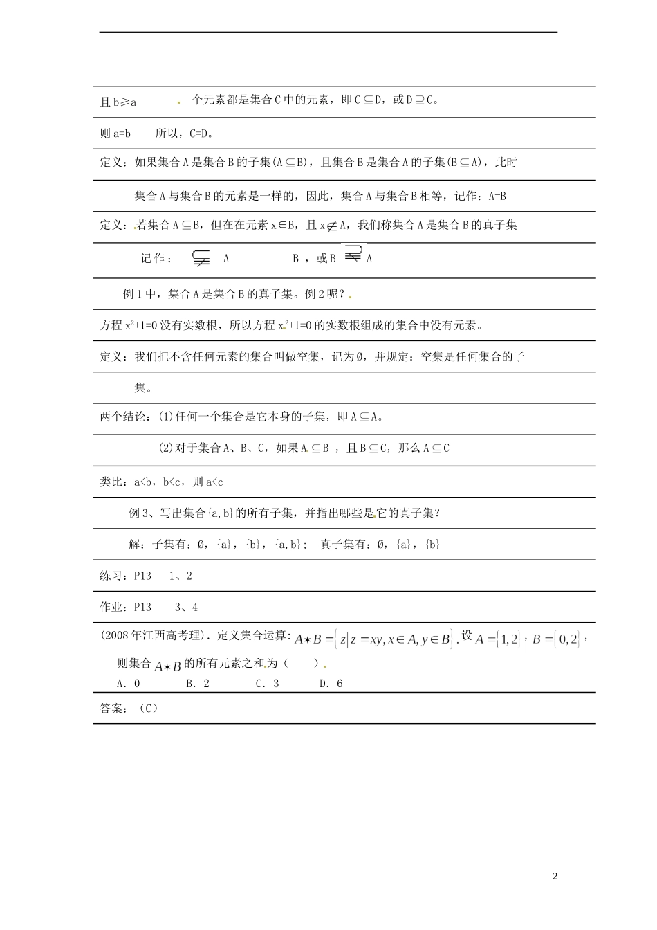 （新课程）高中数学1.2.1《 集合之间的关系》教案 新人教B版必修1_第2页