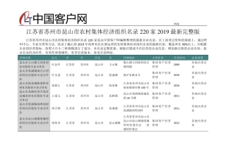 江苏省苏州市昆山市农村集体经济组织名录2019版220家 