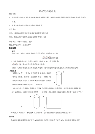 北师大版八年级数学蚂蚁怎样走最近1