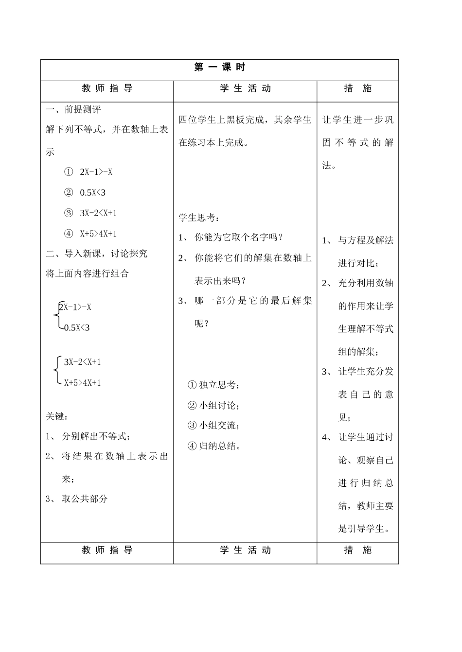 北师大版八年级下数学1.6 一元一次不等式组(教案)_第2页