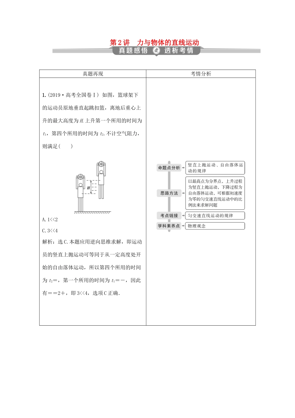 （京津鲁琼专用）高考物理大二轮复习 专题一 第2讲 力与物体的直线运动讲义-人教版高三全册物理教案_第1页