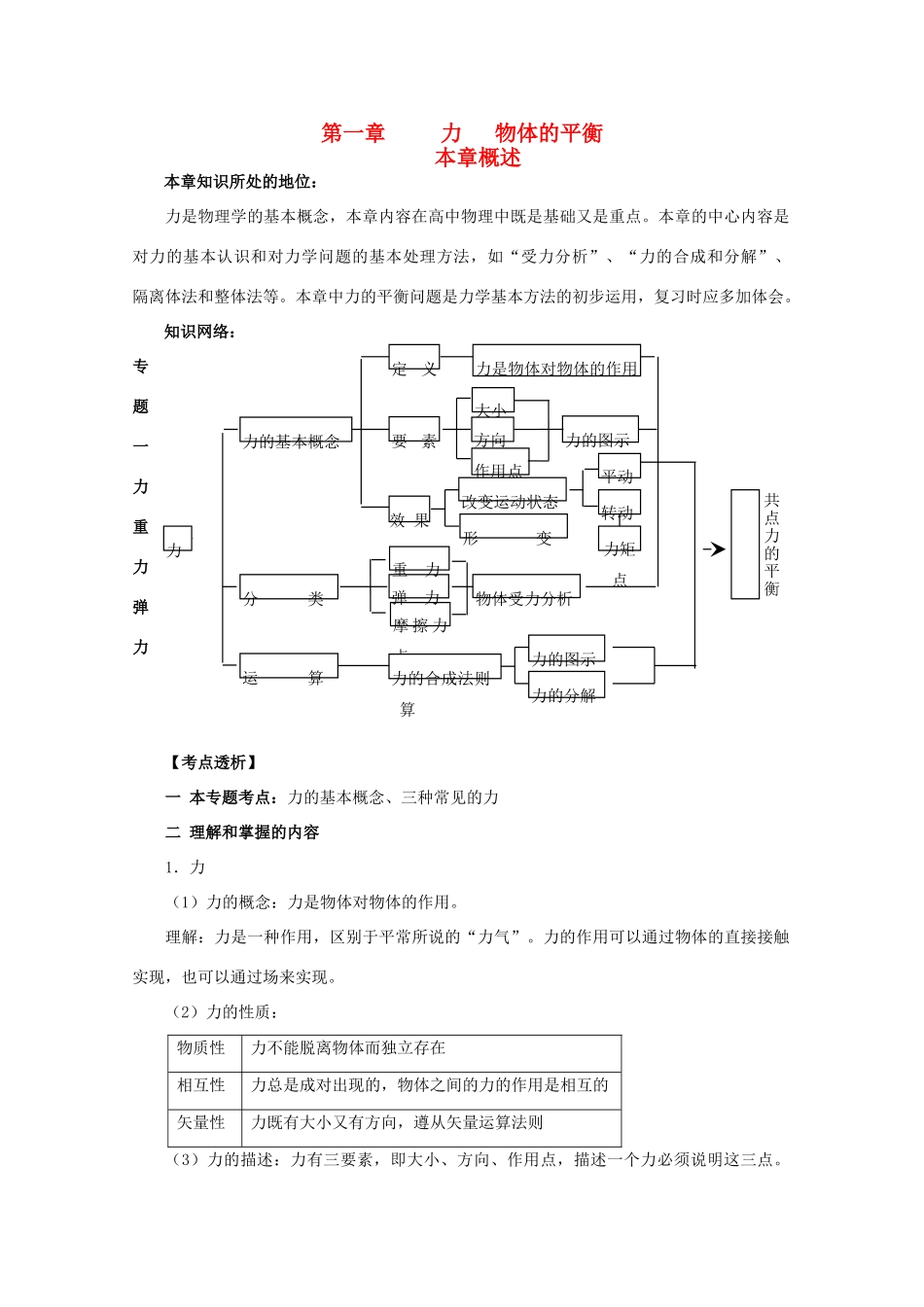 高考物理第一轮《力、物体的平衡》专题复习教案 新人教版_第1页