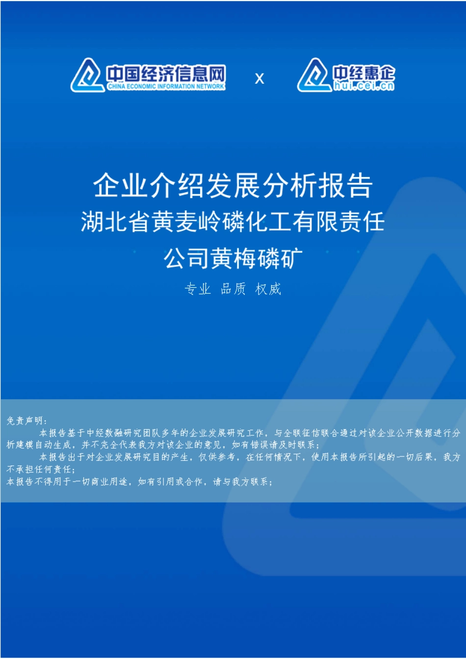 湖北省黄麦岭磷化工有限责任公司黄梅磷矿介绍企业发展分析报告_第1页