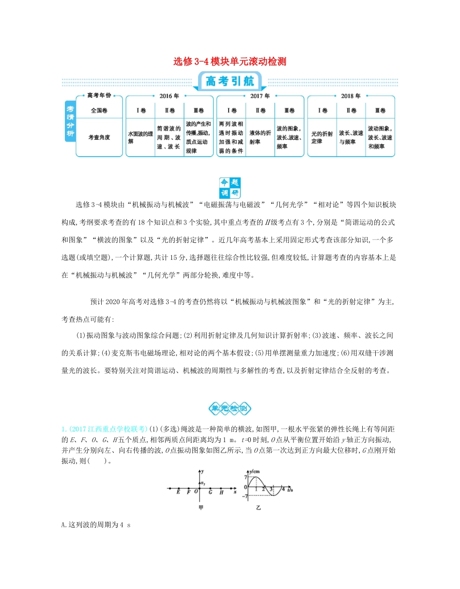 高考物理总复习 第十七单元 选修3-4模块单元滚动检测教师用书（含解析）-人教版高三选修3-4物理教案_第1页