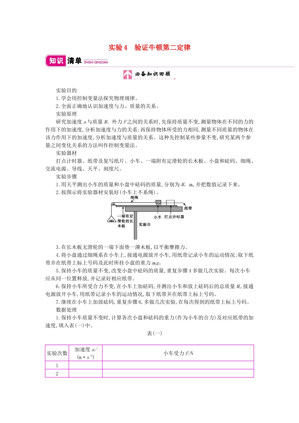 高考物理总复习 第三单元 牛顿运动定律 实验4 验证牛顿第二定律教师用书（含解析）新人教版-新人教版高三全册物理教案_第1页