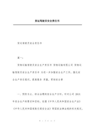 货运驾驶员安全责任书