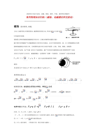 高考物理强档 知识归纳（磁场、电磁感应和交流电）教案 沪科版