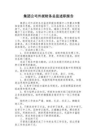 集团公司外派财务总监述职报告