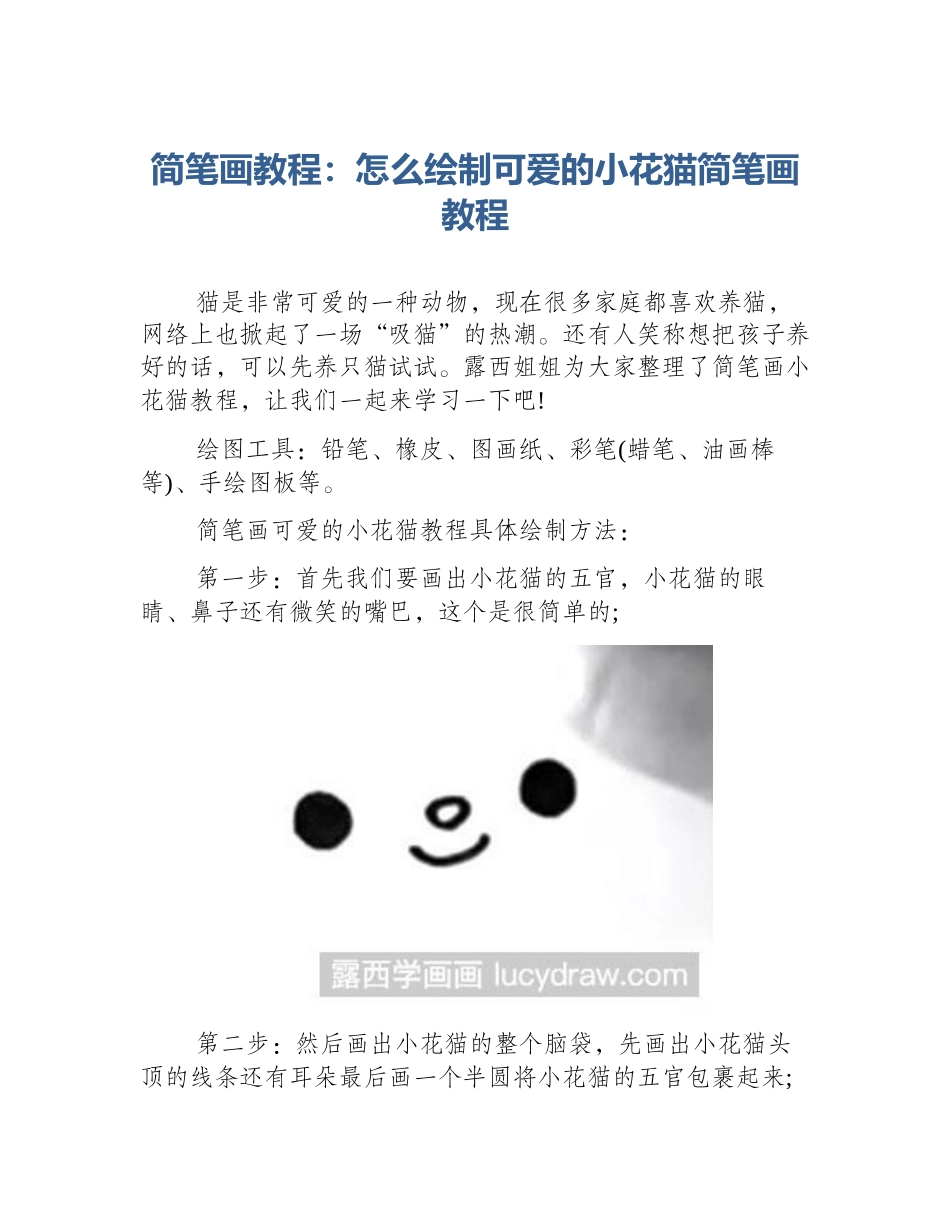 简笔画教程：怎么绘制可爱的小花猫简笔画教程_第1页