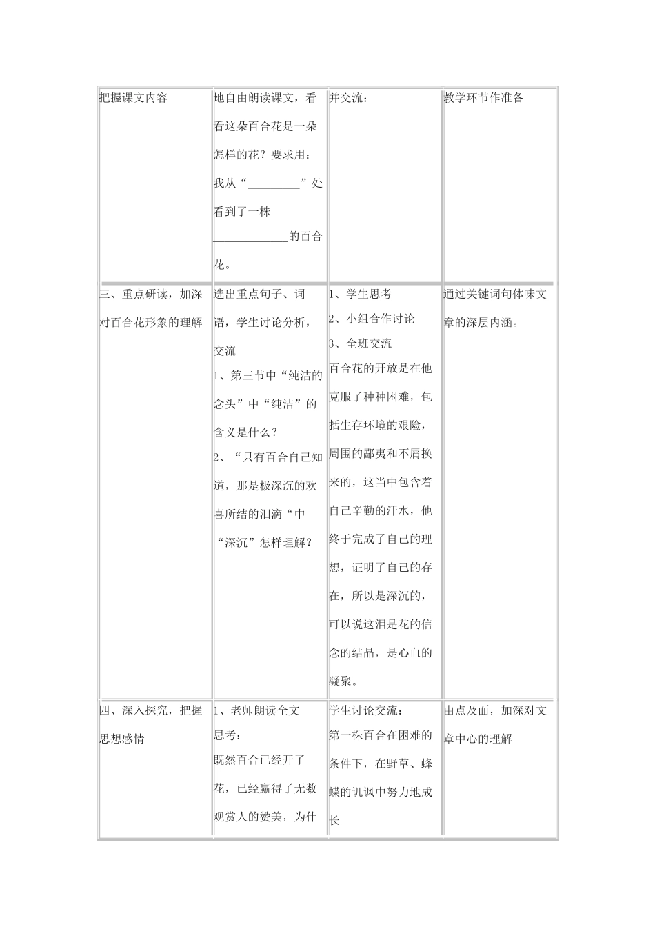 八年级语文下《百合花开》教案2河大版_第2页