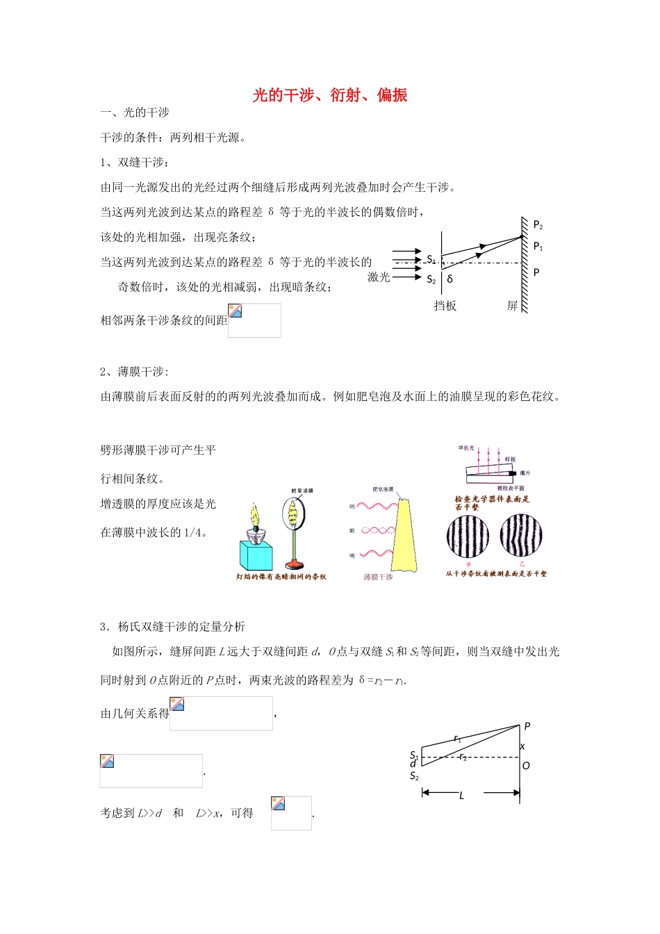 高考物理二轮复习 光学专题 光的干涉、衍射、偏振讲义-人教版高三全册物理教案_第1页
