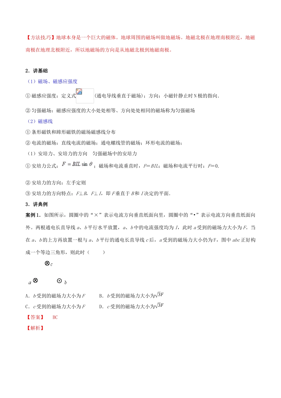 高考物理二轮复习 专题10 磁场（讲）（含解析）-人教版高三全册物理教案_第2页