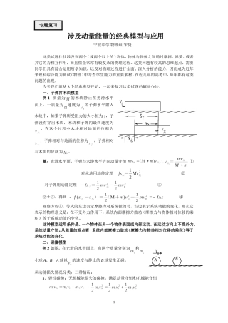 高考物理专题复习涉及动量能量的经典模型与应用教案