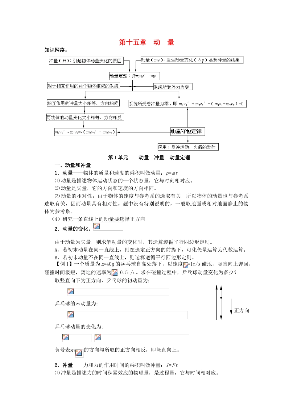 高考物理一轮复习 第十五章 动量 第1单元 动量 冲量 动量定理教案-人教版高三全册物理教案_第1页