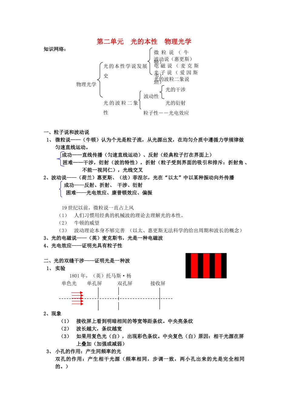 高考物理一轮复习 第十三章 光学 第2单元 光的本性 物理光学教案-人教版高三全册物理教案_第1页