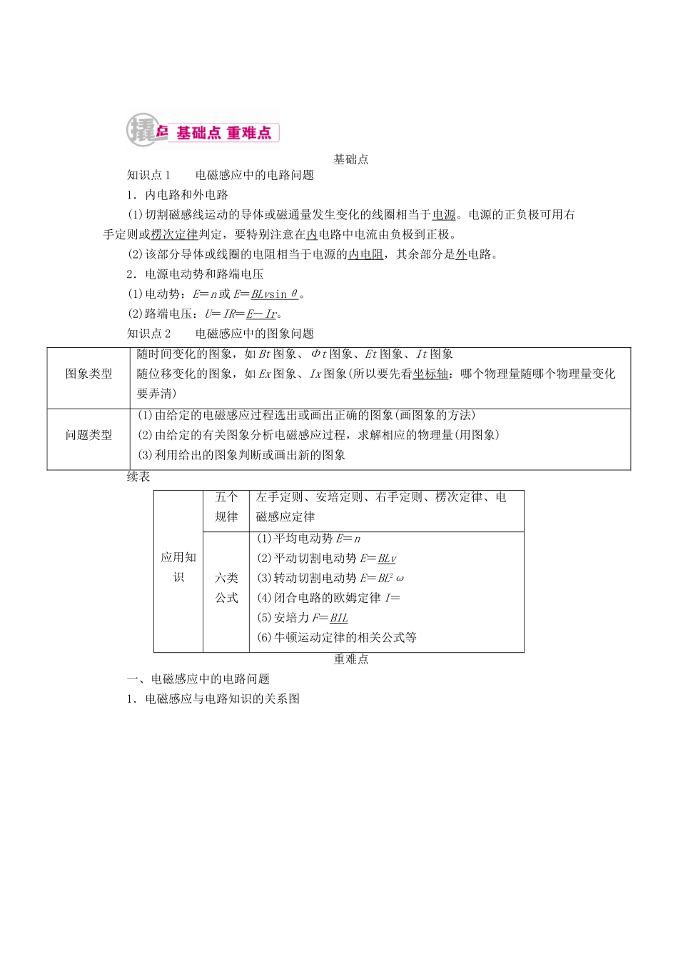 高考物理一轮复习 专题十 电磁感应 考点3 电磁感应中的电路和图象问题教案-人教版高三全册物理教案_第1页