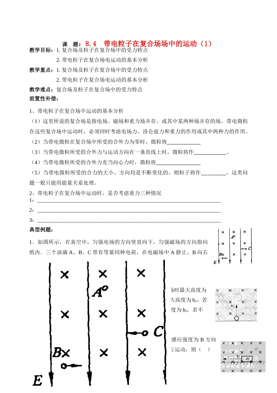 高考物理 带电粒子在复合场中的运动1教案 新人教版_第1页