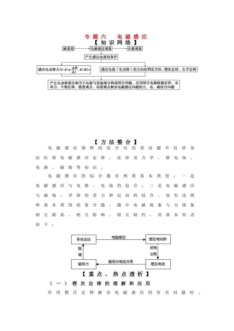 高考物理 专题六 电磁感应（学生版）教案新人教版_第1页