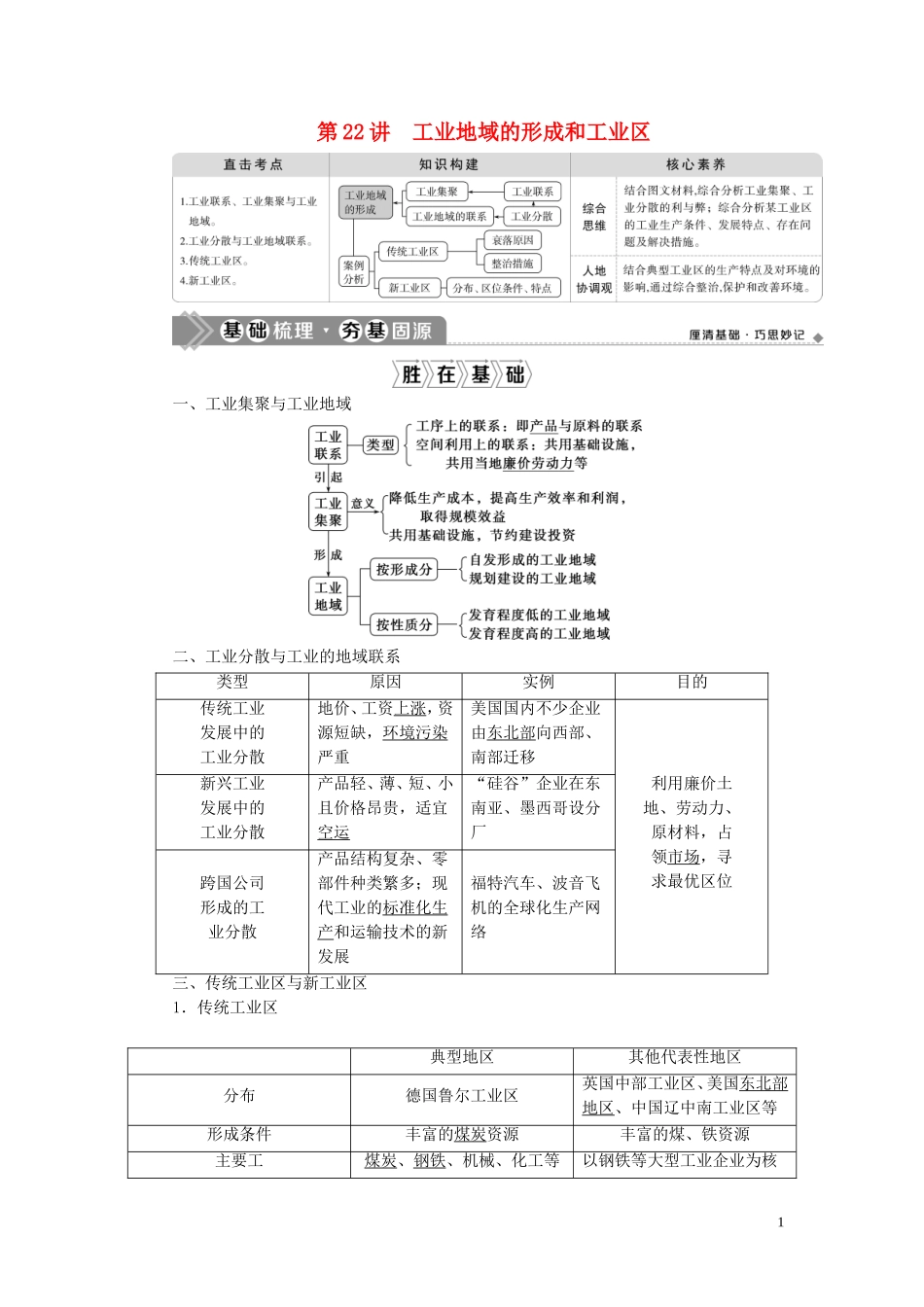 高考地理一轮复习 第九章 工业地域的形成与发展 第22讲 工业地域的形成和工业区教案 新人教版-新人教版高三全册地理教案_第1页