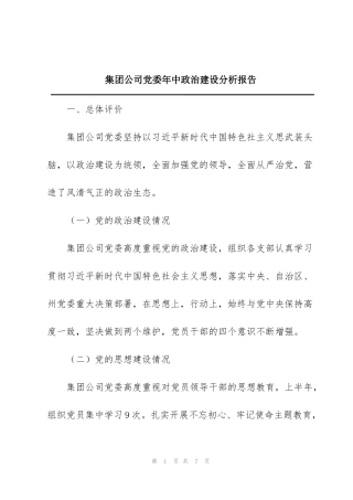 集团公司党委年中政治建设分析报告