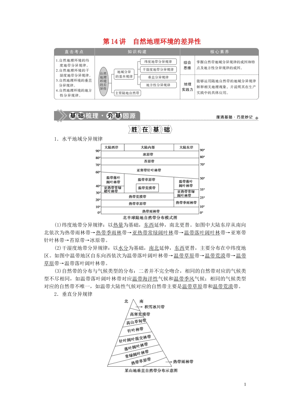 高考地理一轮复习 第三章 自然地理环境的整体性与差异性 第14讲 自然地理环境的差异性教案 湘教版-湘教版高三全册地理教案_第1页