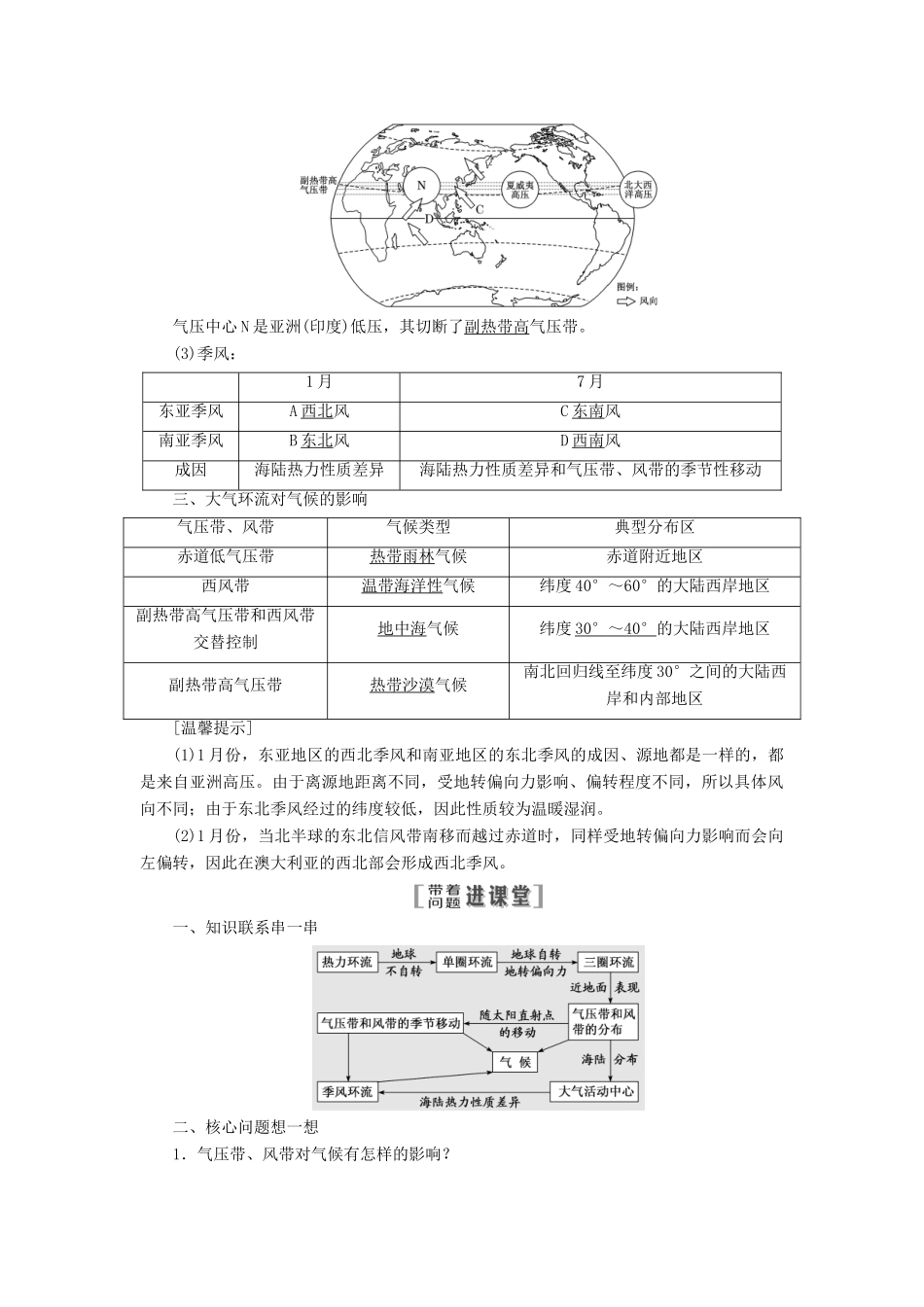 高考地理一轮复习 第一部分 第二章 自然地理环境中的物质运动和能量交换 第二讲 大气环流精选教案-人教版高三全册地理教案_第2页