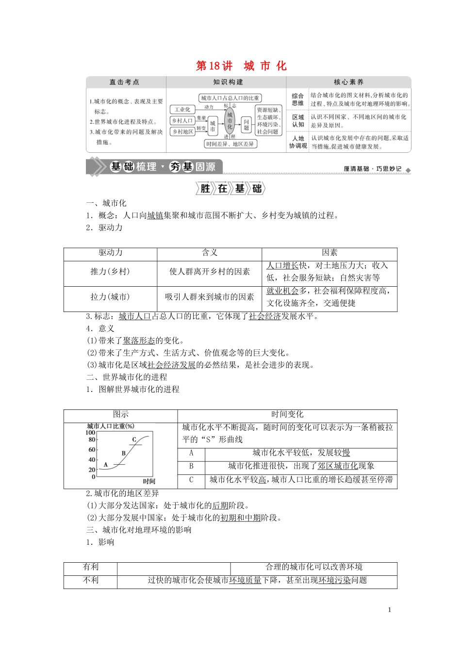 高考地理一轮复习 第七章 城市与城市化 第18讲 城市化教案 新人教版-新人教版高三全册地理教案_第1页