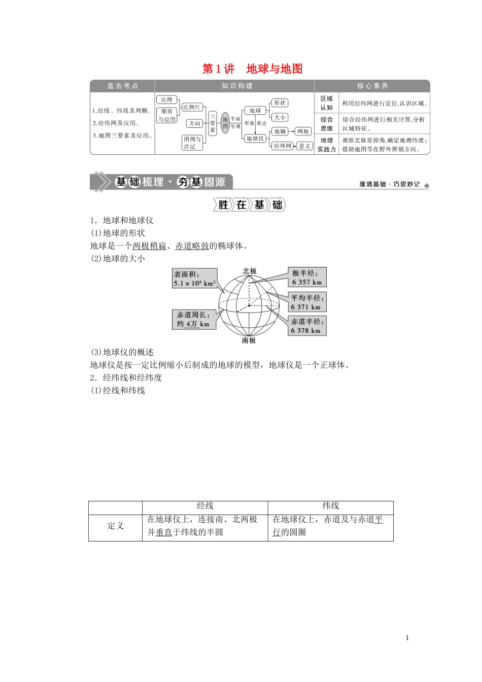 高考地理一轮复习 第一章 宇宙中的地球 第1讲 地球与地图教案 湘教版-湘教版高三全册地理教案_第1页