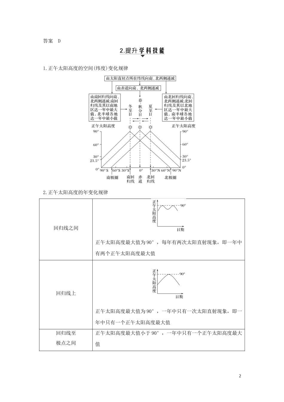 高考地理一轮复习 第5讲 地球公转及其地理意义（第2课时）正午太阳高度的变化规律教师用书（含解析）湘教版-湘教版高三全册地理教案_第2页