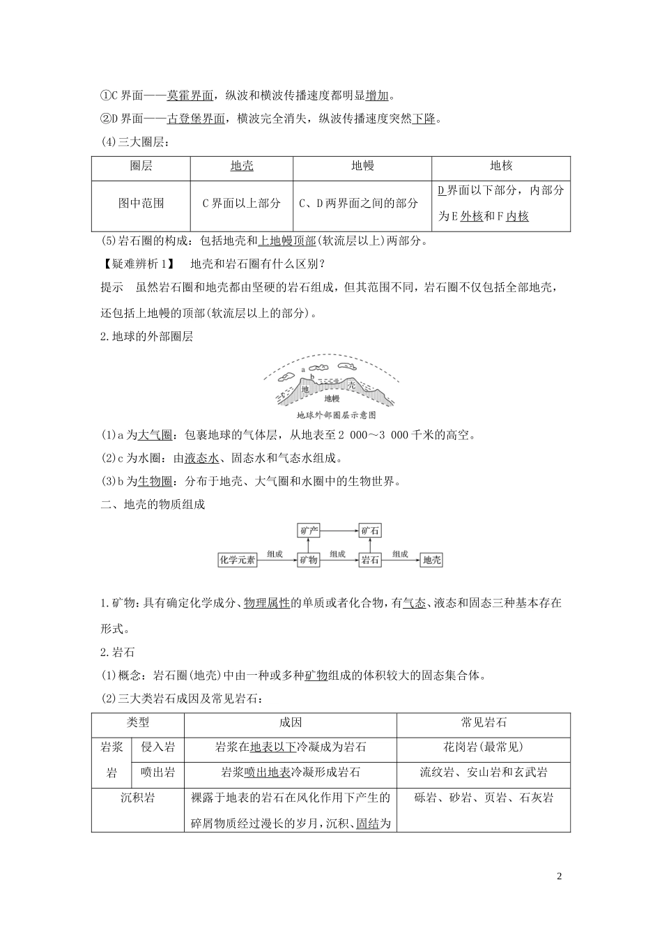 高考地理一轮复习 第6讲 地球的结构、地壳的物质组成和物质循环教师用书（含解析）湘教版-湘教版高三全册地理教案_第2页