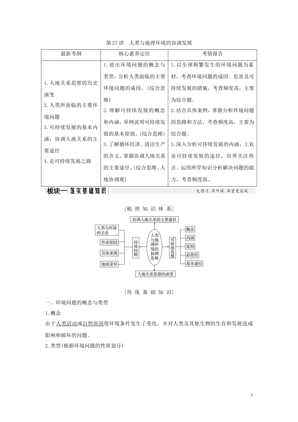 高考地理一轮复习 第27讲 人类与地理环境的协调发展教师用书（含解析）湘教版-湘教版高三全册地理教案_第1页