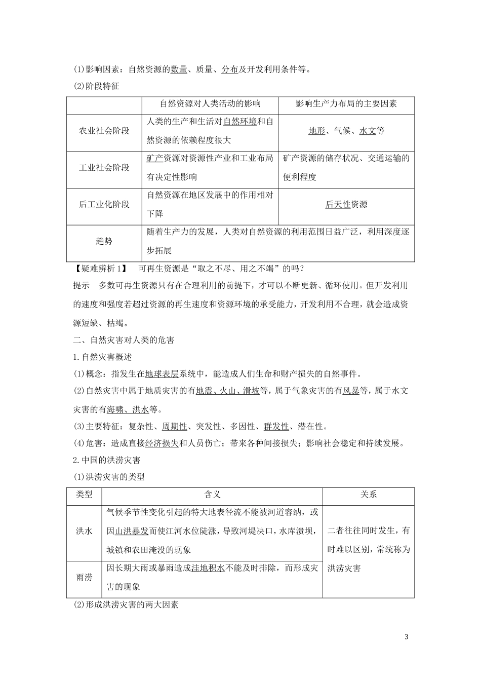 高考地理一轮复习 第18讲 自然资源与人类活动 自然灾害对人类的危害教师用书（含解析）湘教版-湘教版高三全册地理教案_第3页