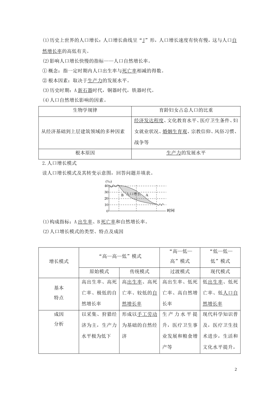 高考地理一轮复习 第19讲 人口增长模式 人口合理容量教师用书（含解析）湘教版-湘教版高三全册地理教案_第2页