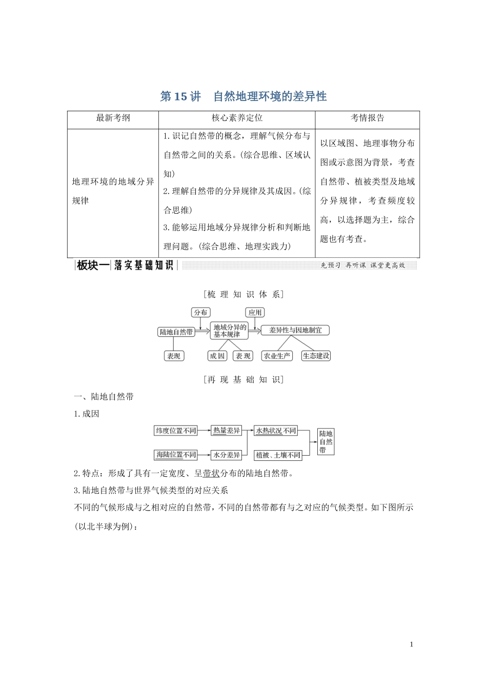 高考地理一轮复习 第15讲 自然地理环境的差异性教师用书（含解析）湘教版-湘教版高三全册地理教案_第1页