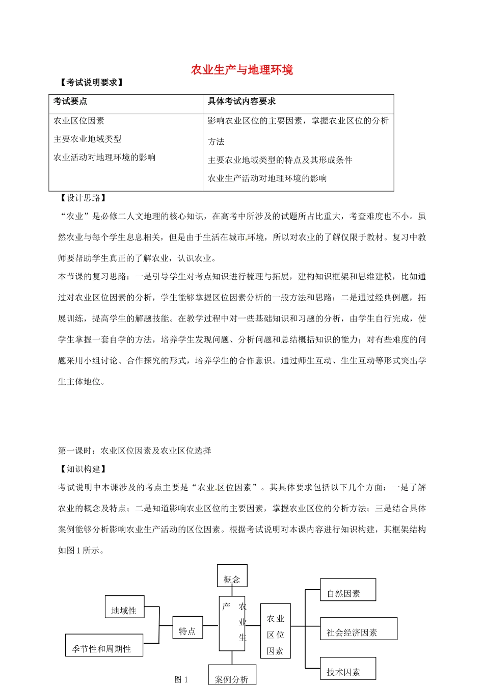 高考地理一轮复习 农业生产与地理环境（第1课时）教案-人教版高三全册地理教案_第1页