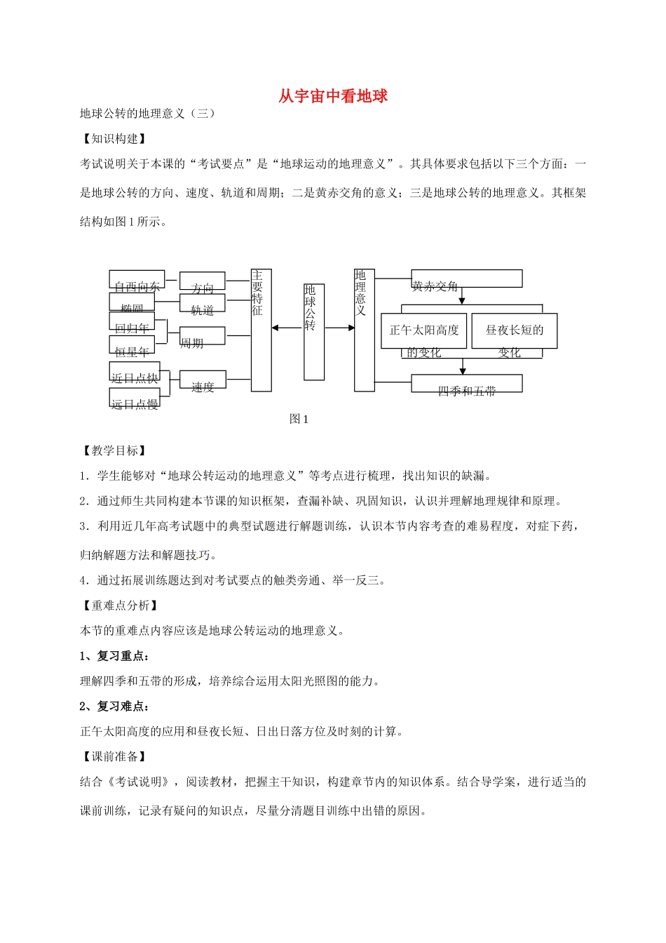 高考地理一轮复习 从宇宙中看地球（第6课时）教案-人教版高三全册地理教案_第1页