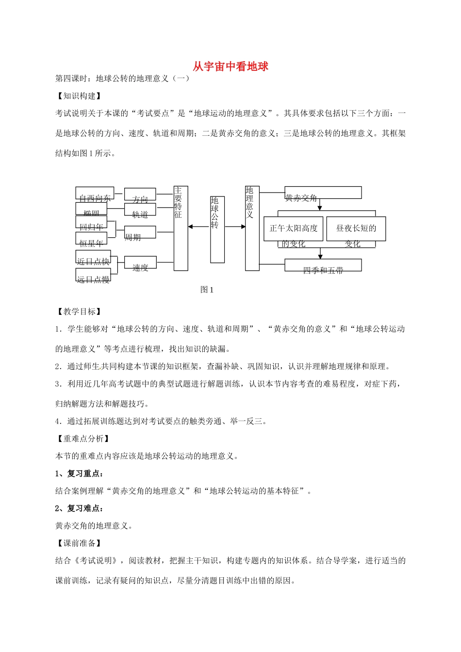 高考地理一轮复习 从宇宙中看地球（第4课时）教案-人教版高三全册地理教案_第1页