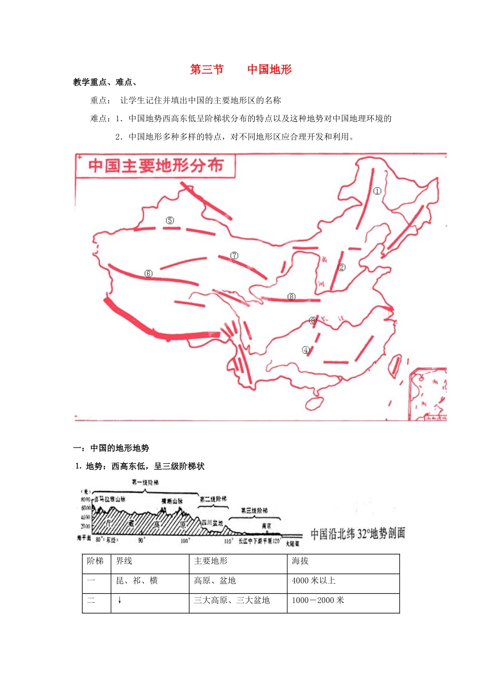 高考地理 中国地理-中国地形教案-人教版高三全册地理教案_第1页