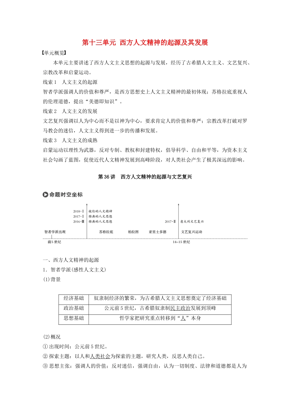 高考历史大一轮复习 第十三单元 西方人文精神的起源及其发展 第36讲 西方人文精神的起源与文艺复兴教案（含解析）新人教版必修3-新人教版高三必修3历史教案_第1页