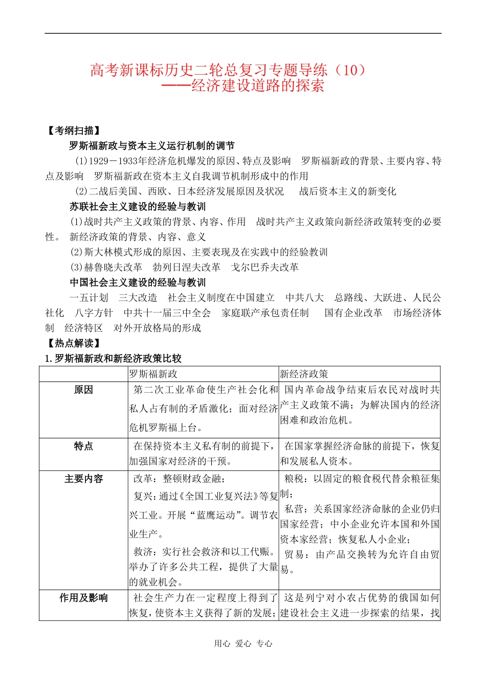 高考历史复习教案专题十  经济建设道路的探索_第1页