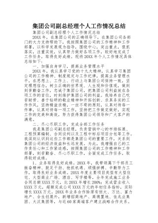 集团公司副总经理个人工作情况总结