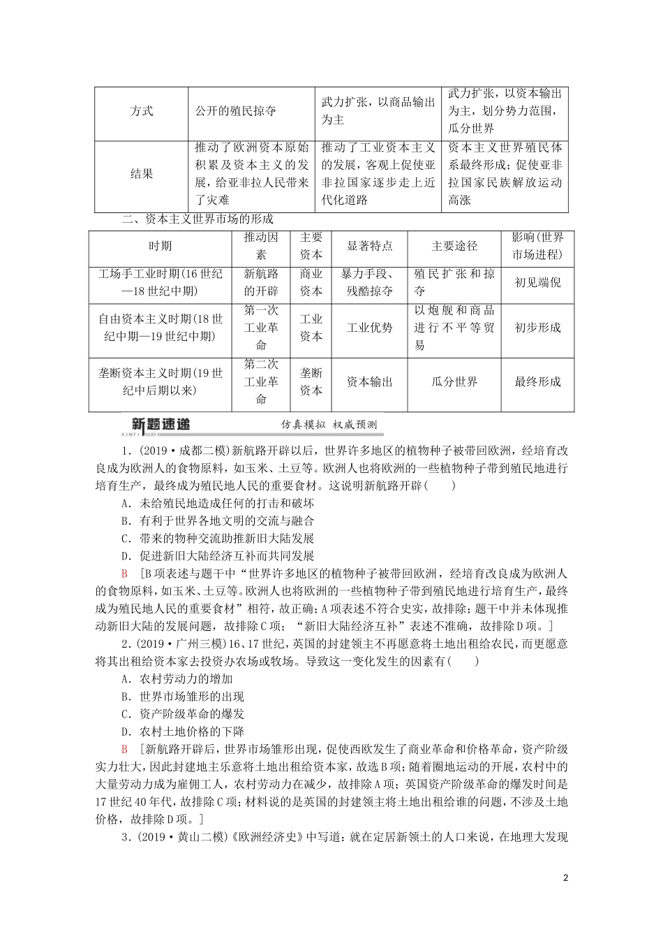高考历史二轮复习 第1部分 模块3 专题10 市场导向下的近代世界工业经济教师用书-人教版高三全册历史教案_第2页