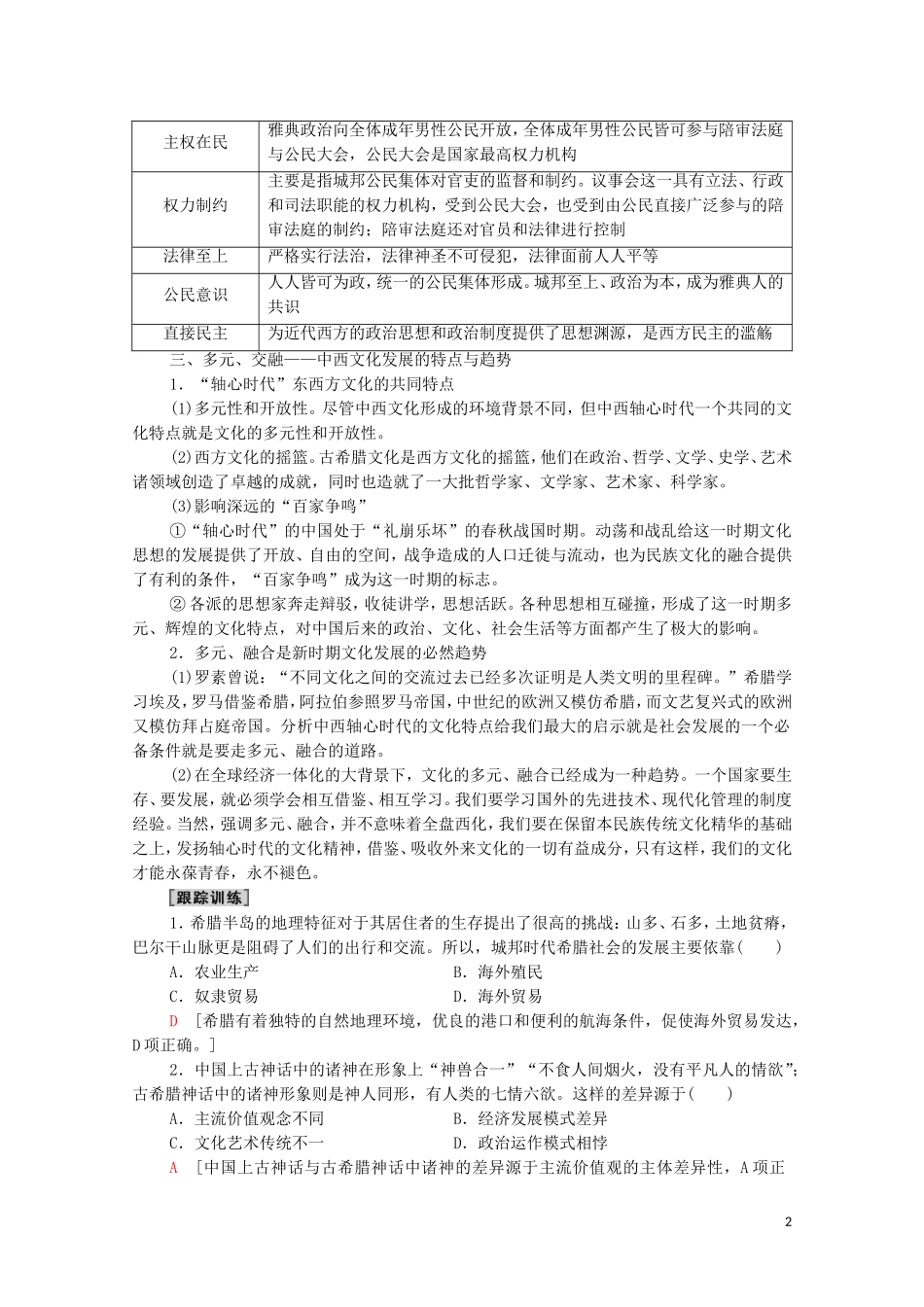 高考历史二轮复习 第1部分 模块3 话题1 “轴心时代”的辉煌教师用书-人教版高三全册历史教案_第2页
